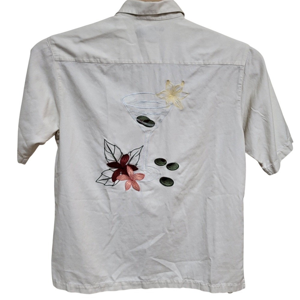 Caribbean Joe L Cream Silk Blend Short‎ Sleeve Button Down Shirt Coconut Button